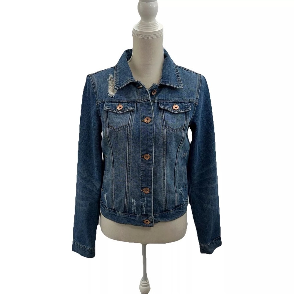 Ci Sono Blue Distressed Jean Jacket Women’s Medium Long Sleeve Classic Cotton